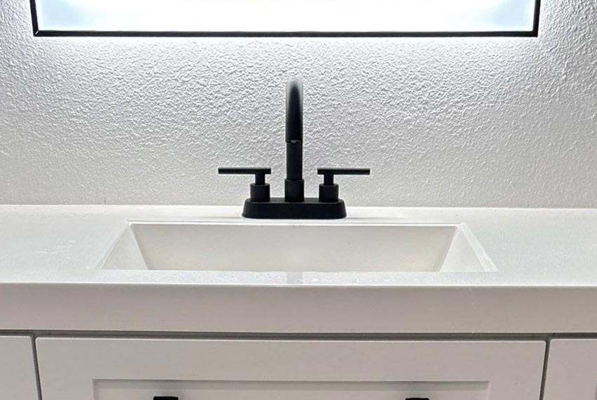 Black, two handle, gooseneck faucet upgrade in a Tampa Home