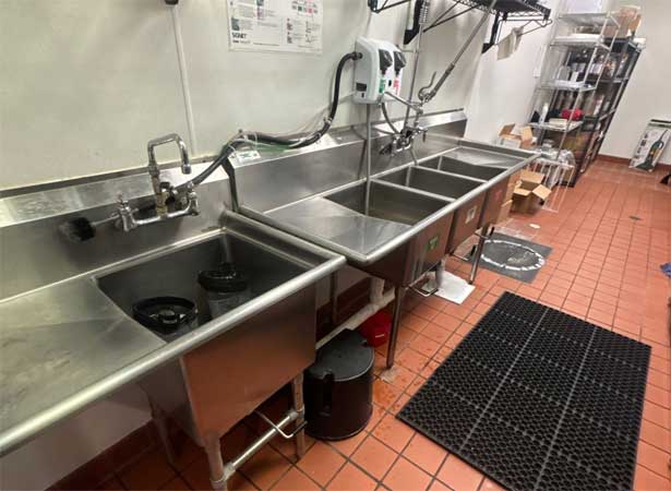 Commercial Kitchen with 3 compartment stainless steel sink in Tampa