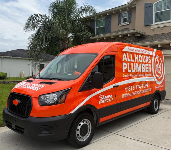 All Hours Plumber Service van in the driveway of a home in Largo, FL