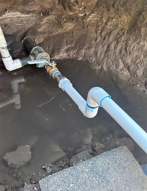 Underground pipe leak on water supply and shut off valve.